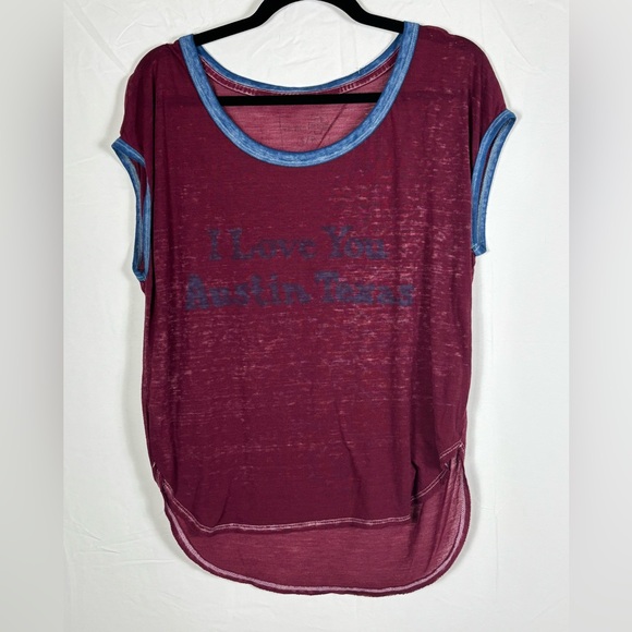 Free People We The Free Burgundy Blue Graphic Top I Love You Austin, Texas- S - Picture 1 of 4